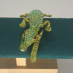 Vintage Rhinestone Alligator Clamper Bracelet.